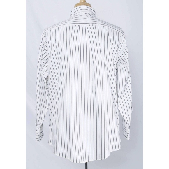 🍍 HATHAWAY Men’s White & Blue Stripe Button Down Dress Shirt - Picture 3 of 7